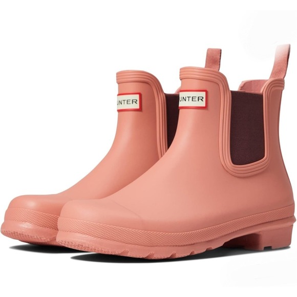 Hunter Shoes - Hunter Women US 9 Salmon‎ / Rough Pink Rubber Chelsea Boots Ankle Rain Boots